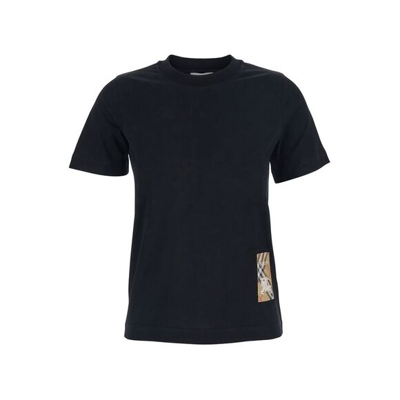 Burberry Women Black T-Shirt With Logo Application On The Front In Cotton Woman